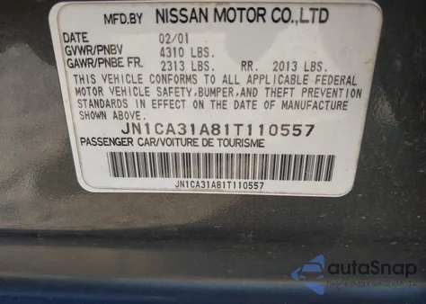2001 Nissan Maxima Se from USA, damaged, VIN JN1CA31A81T110557